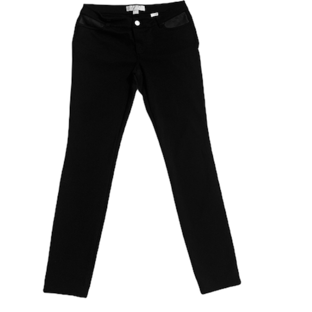 Michael Kors Stretch Leggings Size 4 Faux Leather Trim Skinny Pants Black